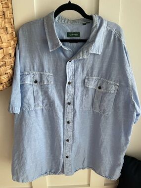 Orvis Light Blue Short-Sleeve Linen Button-Down Shirt
